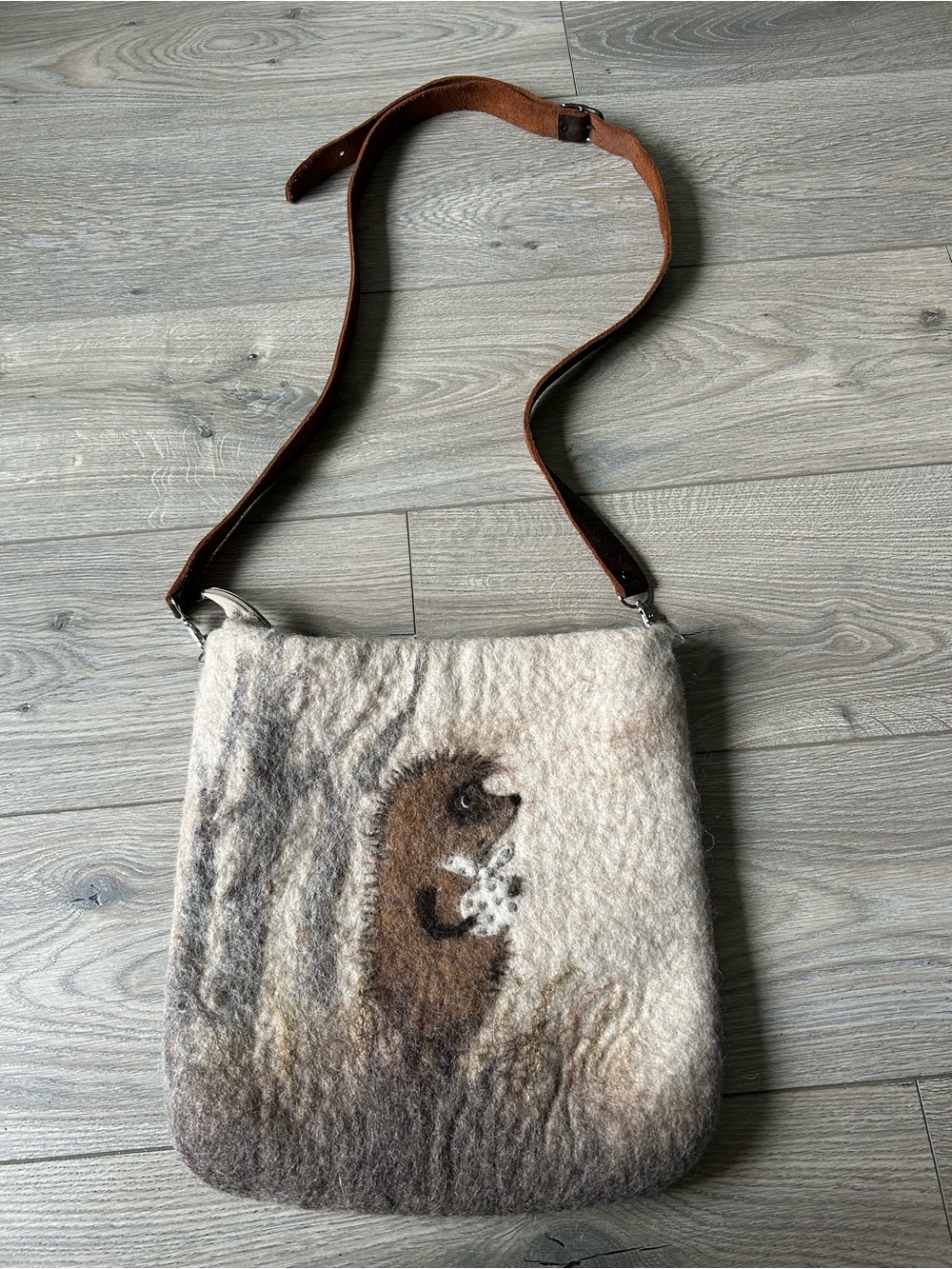 Artisan Felted Wool Crossbody Bag Hedgehog